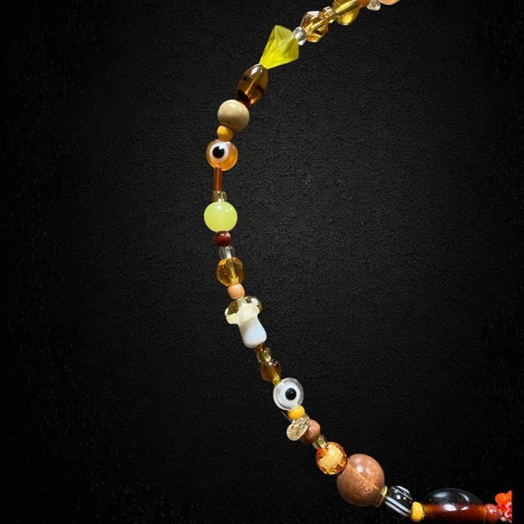 Be Like Honey Mixed Bead Necklace Amber Brown Evil Eye Glass Beads Orange Flower - Picture 5 of 11